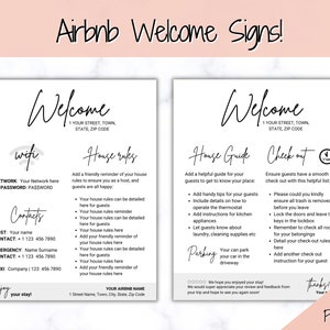 Szablon znaku powitalnego Airbnb, znak hasła Wi-Fi do wydrukowania, książka powitalna, zasady domu, plakat gospodarza, wynajem wakacyjny, instrukcje wymeldowania