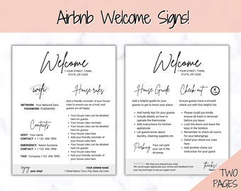 Airbnb Welcome Sign Template, Wifi password Sign Printable, Welcome Book, House Rules, Host Poster, Vacation Rental, Check Out Instructions