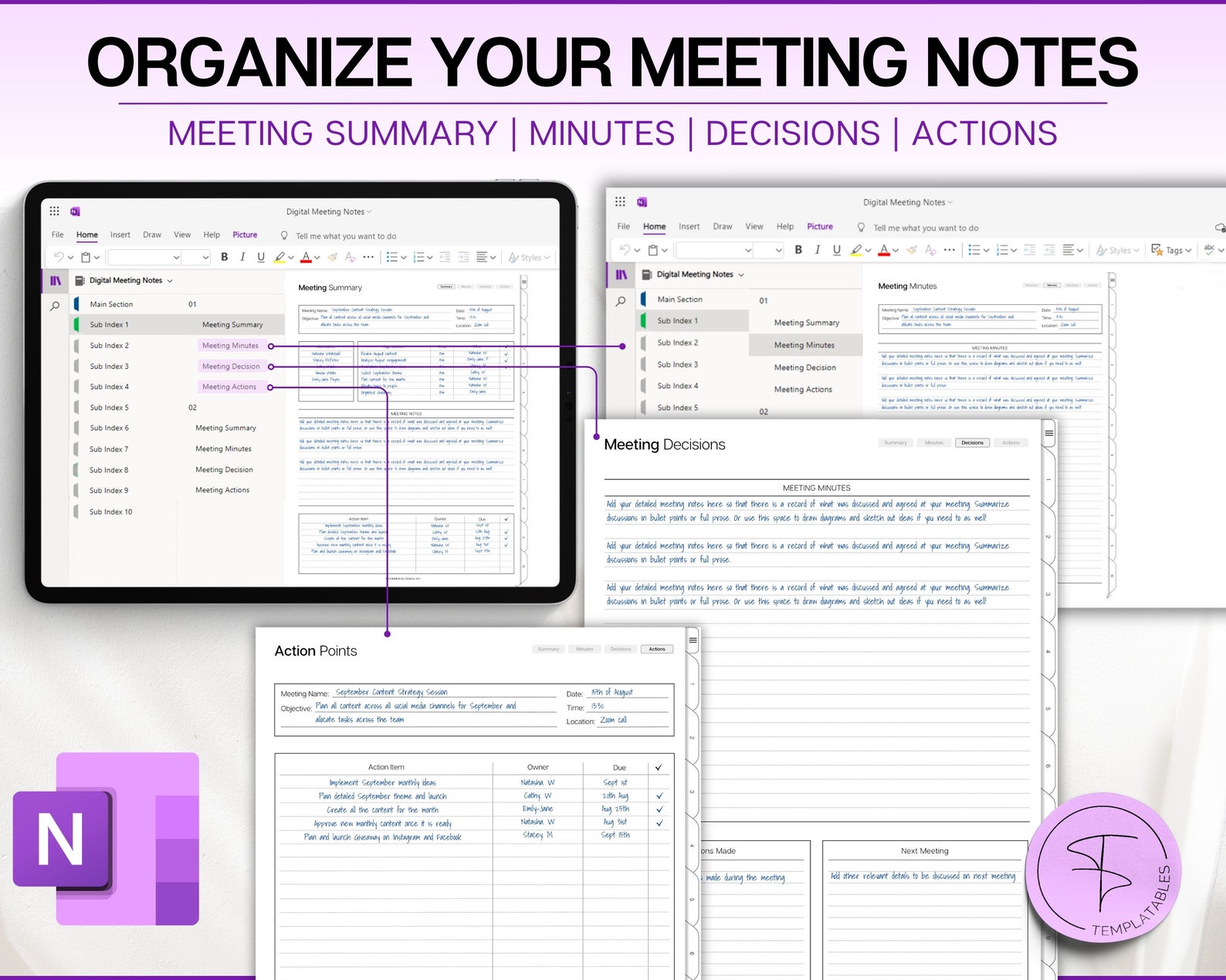 Onenote Meeting Notes Template, Editable Meeting Minutes, Digital ...