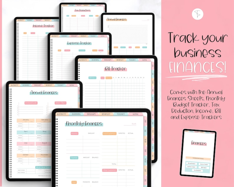Digital Small Business Planner, Undated Trackers, Social Media, Finances, GoodNotes Digital Journal, Monthly, Weekly, Side Hustle, iPad image 6