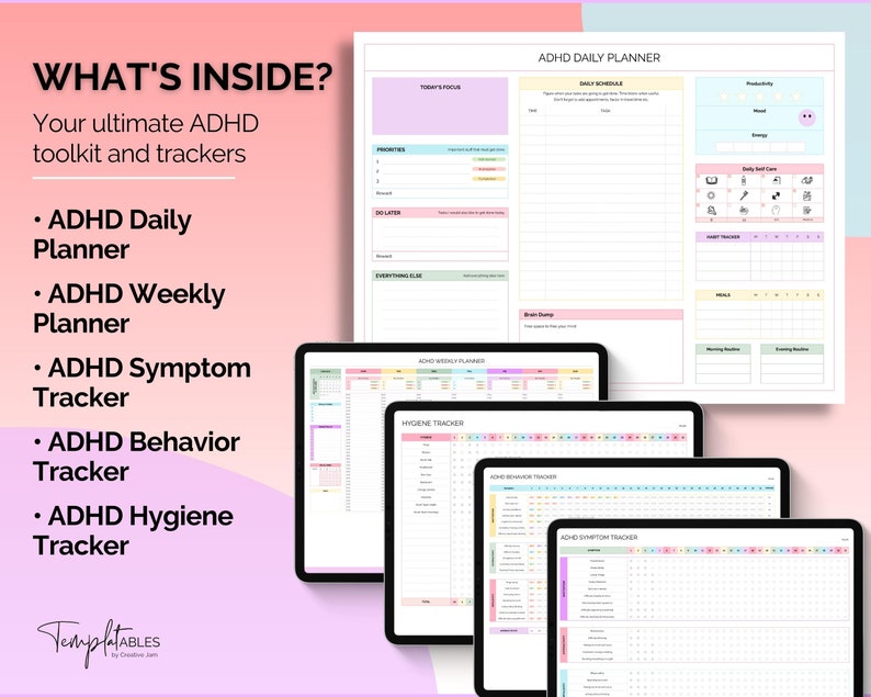 EDITABLE ADHD Digital Planner, Daily Planner Spreadsheet, Neurodivergent, Brain Dump, To Do List, Cleaning, Symptom Tracker, Google Sheets image 2