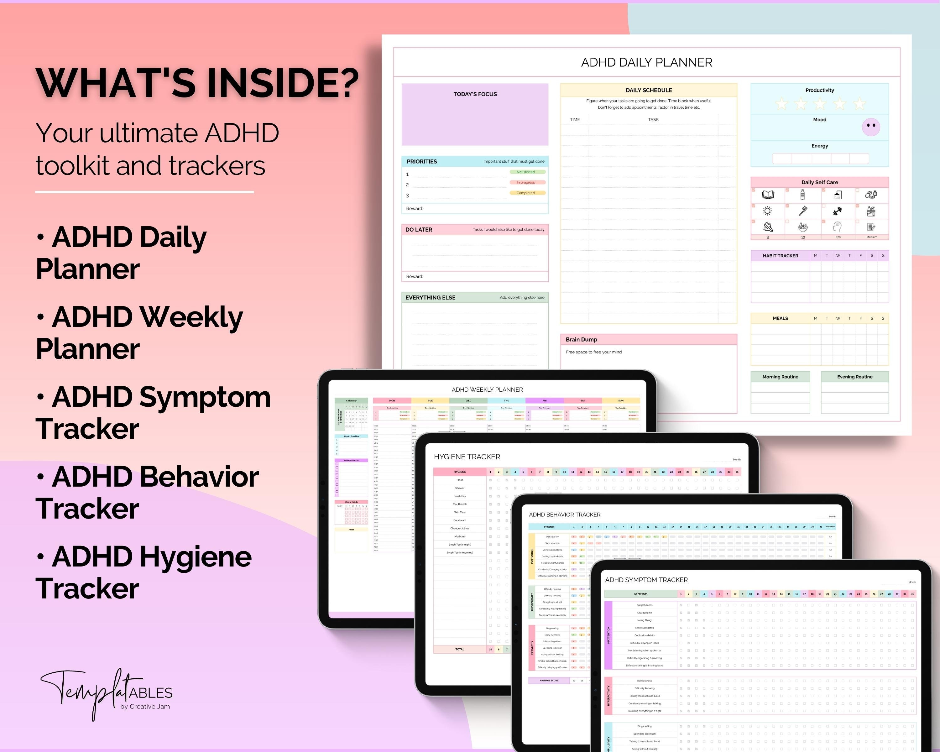 EDITABLE ADHD Digital Planner, Daily Planner Spreadsheet ...