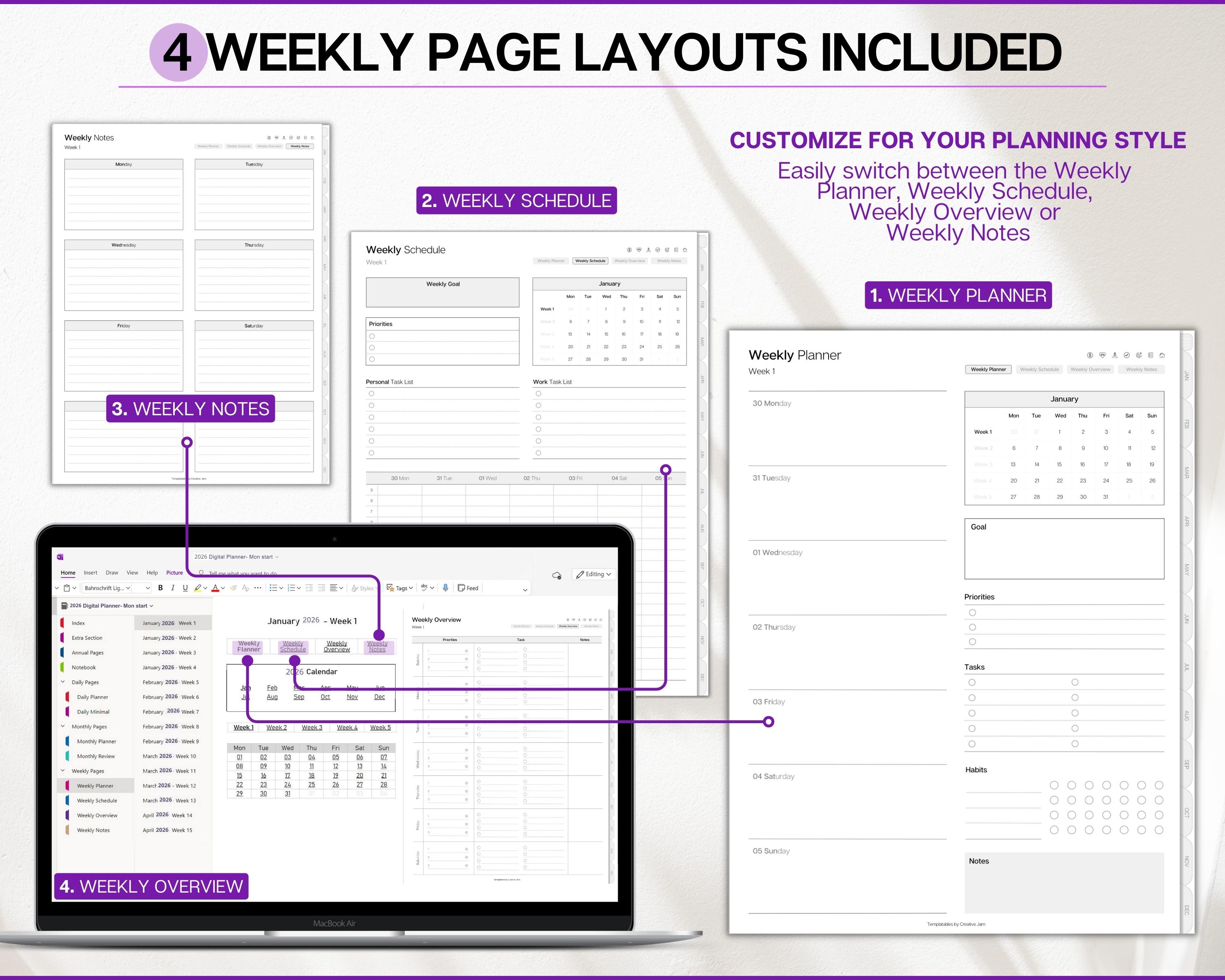 Weekly Onenote Planner Onenote Planner, 2026 Digital Planner, Onenote Template, Daily, Weekly ...
