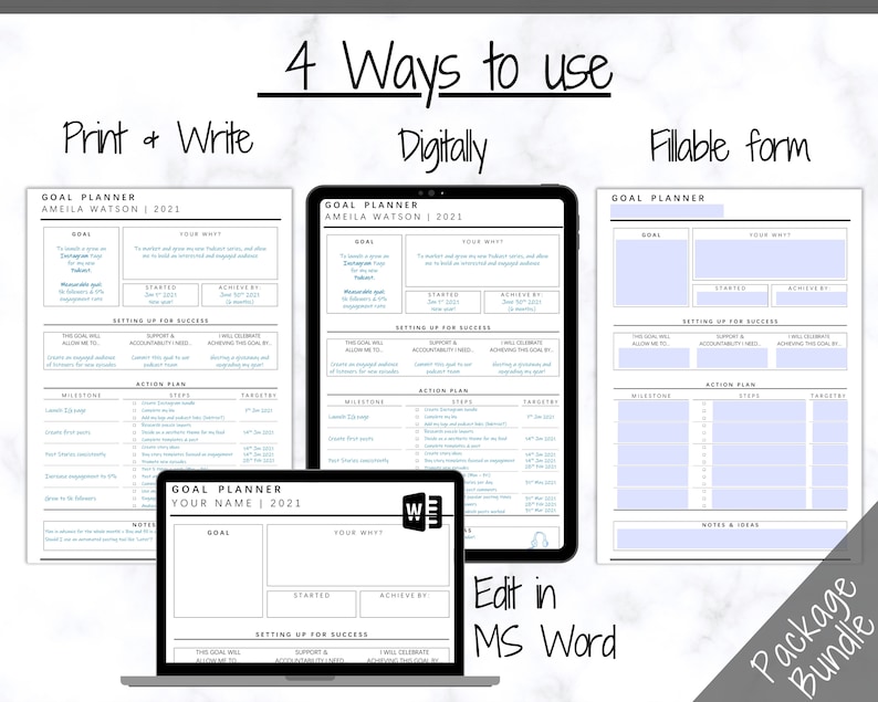 EDITABLE Goal Planner 2022 Goals Tracker Goal Planner Kit Etsy UK