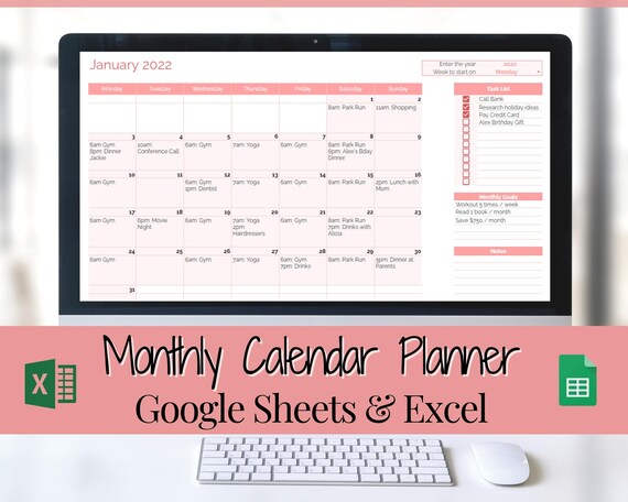 Monthly Calendar Planner Spreadsheet Automated Template | Etsy