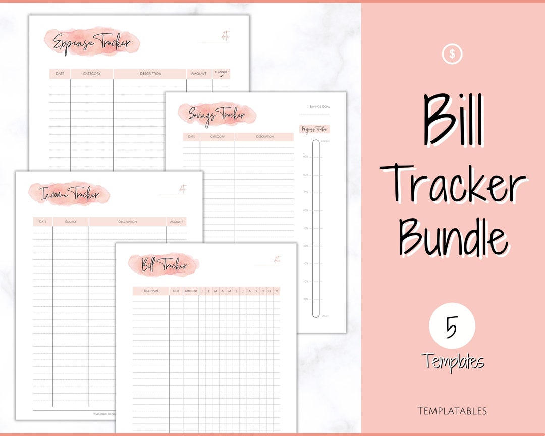 Bill Tracker BUNDLE, Expense Tracker, Spending Tracker, Budget Planner ...
