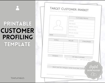 Hoja de trabajo de avatar de cliente, plantilla de mercado de cliente objetivo, perfil de cliente, persona, público objetivo ideal, planificador de marketing para pequeñas empresas