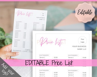 Price List Template Editable Printable Price Guide Salon - Etsy