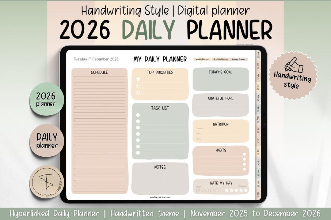 2026 Digital Daily Planner for Goodnotes in Soft, Neutral, Green Theme ...