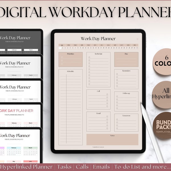 Digital Work Planner, Work Day Organizer, Daily Planner, Work from home To Do List, Business, Office Organizer, GoodNotes, Digital Planner