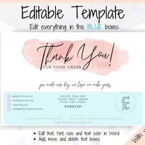 Business Thank You for Your Order Insert Card Template. EDITABLE Parcel ...