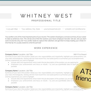 CV Template, ATS Friendly Resume Template, Executive Resume, Word, Google Docs, Professional Minimalist, Simple, Modern Resume Template