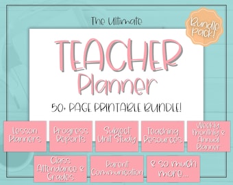 Printable Teacher Planner, 50+ pg BUNDLE, Homeschool Teacher, Academic Planner, Lesson Plan Template, Future, Back to School Organizer, PDF