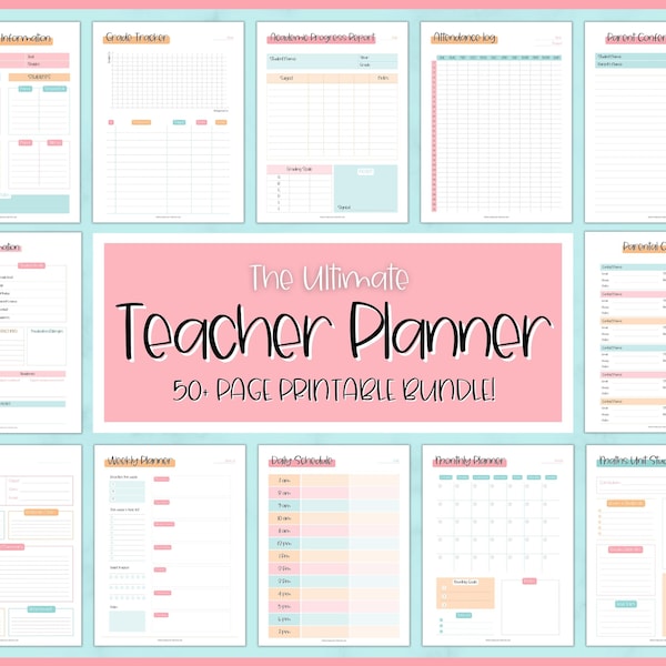 TEACHER Planner Printable, 50+ pg BUNDLE, Homeschool Teacher, Academic Planner, Lesson Plan Template, Future, Back to School Organizer, PDF