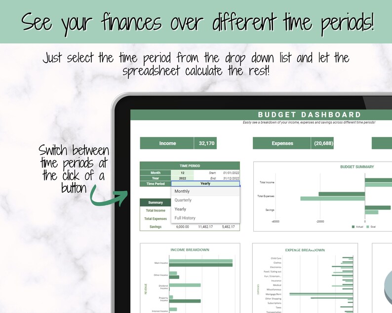 Monthly Budget Template, Google Sheets Budget Planner, Easy Budget Spreadsheet, Automated Paycheck Financial Planner, Expenses Savings Excel image 5