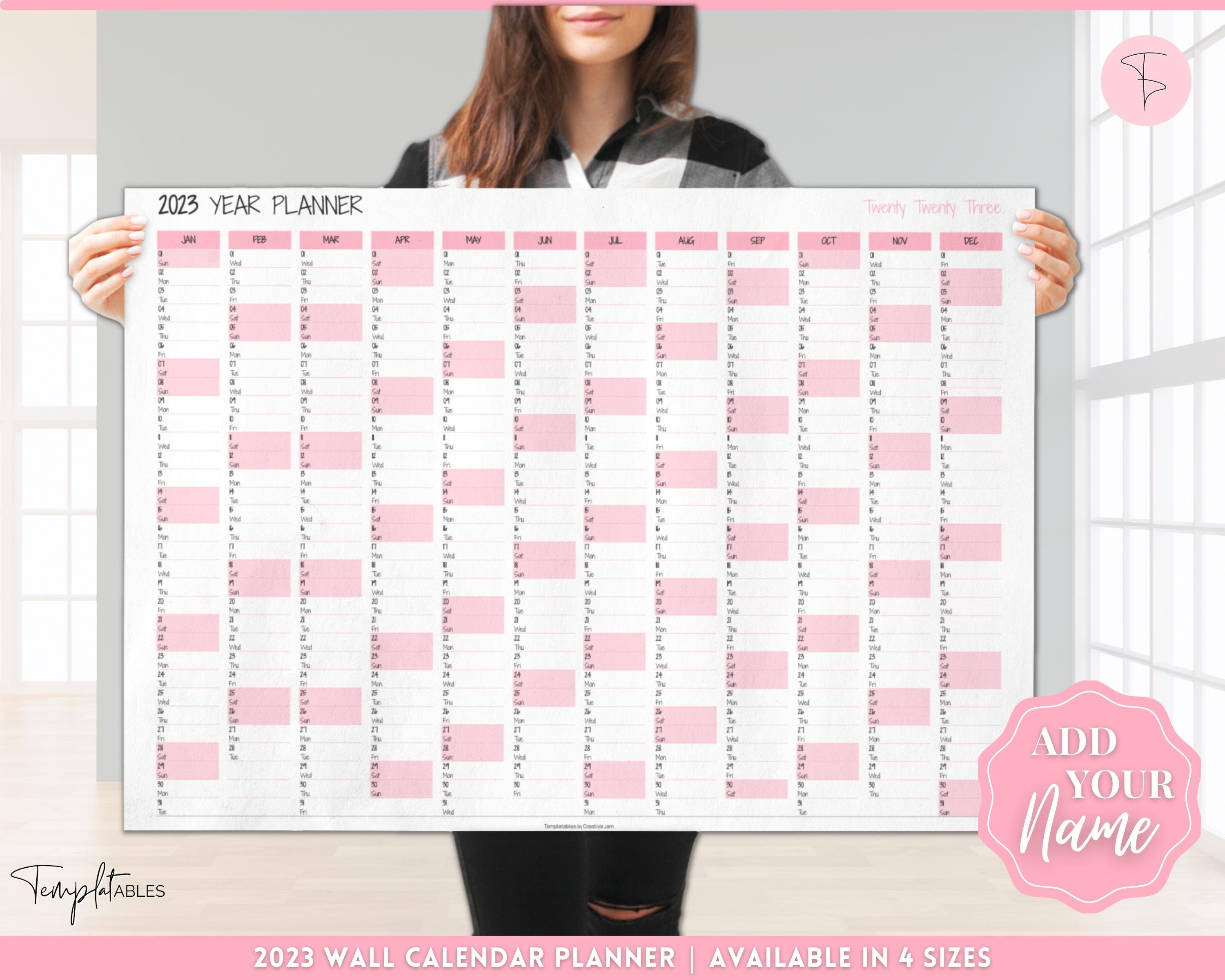 Printable 2023 wall calendar, large yearly calendar, personalize giant 12  month calendar, modern office, minimalist, annual year at a glance - etsy