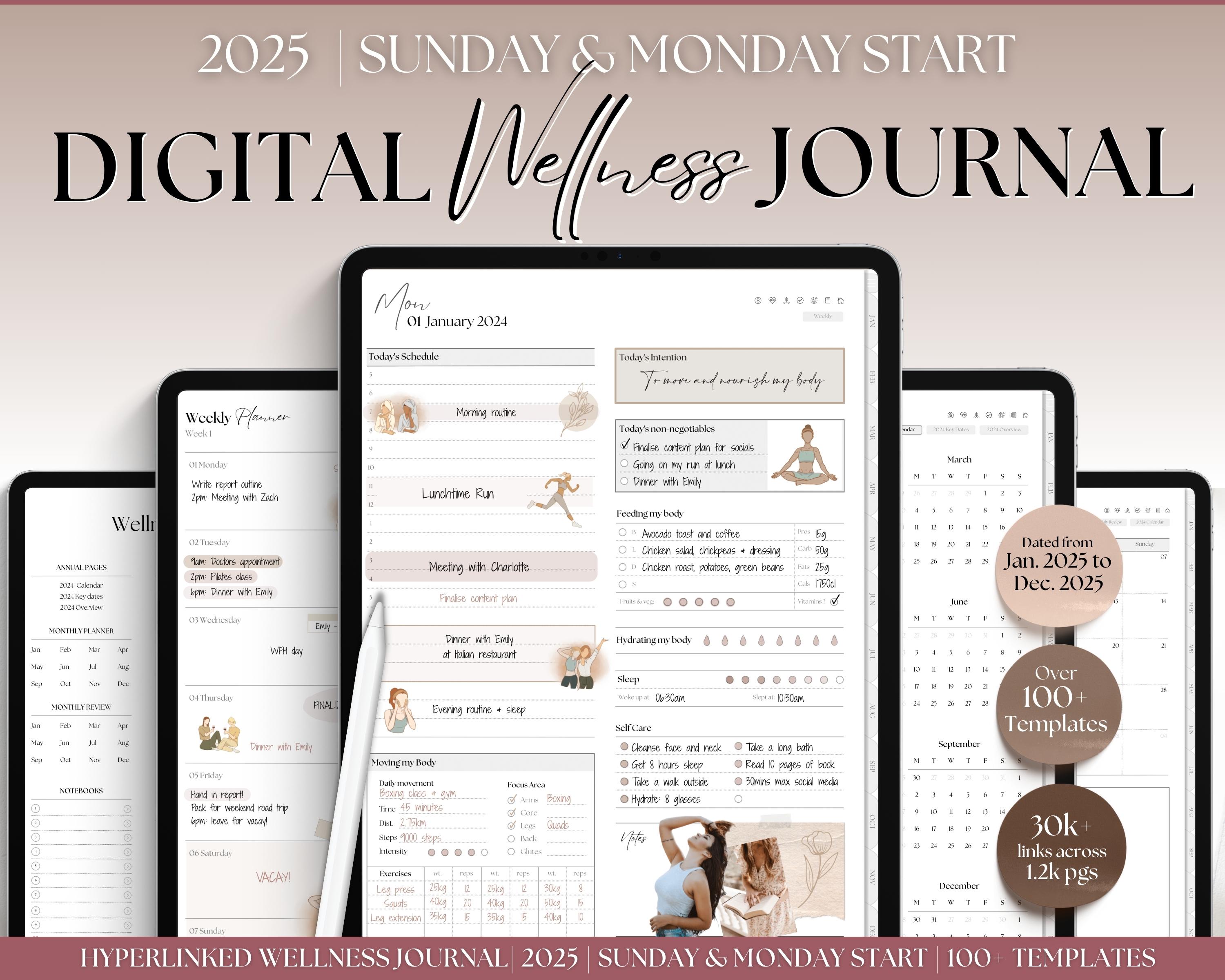 Digital Wellness Journal, 2025 Digital Fitness planner, Self Care Journal, iPad Planner, GoodNotes Planner, Health, Digital Journal