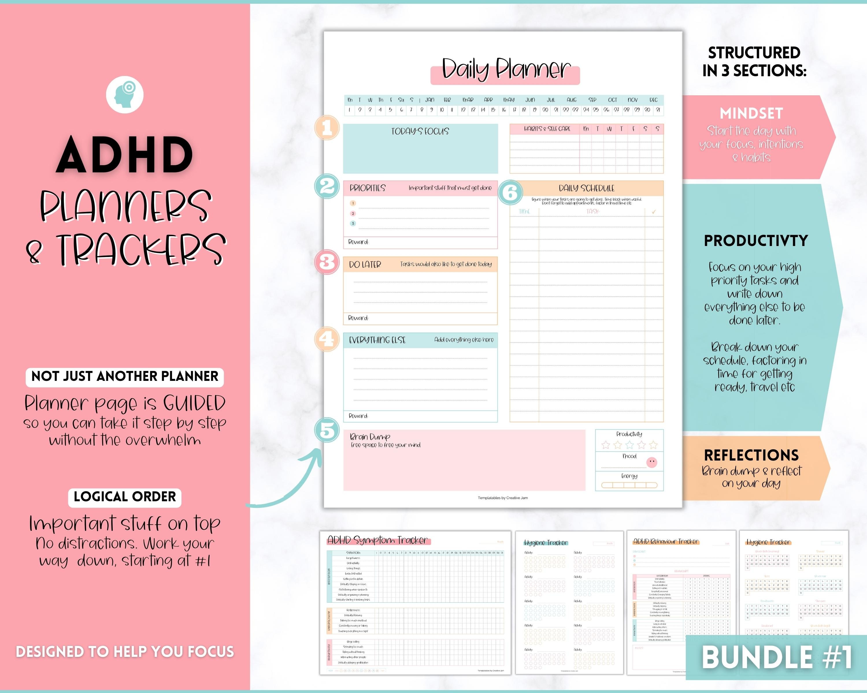 Ultimate ADHD Planner Bundle, Printable ADHD Daily Life Planner, Brain ...