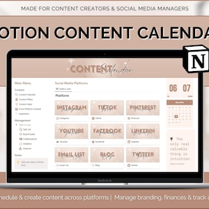 Social Media Content Calendar, Notion Template, Aesthetic Notion Dashboard, Social Media Tracker, Notion planner, content creator