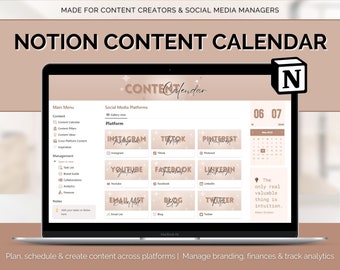 Social Media Content Calendar, Notion Template, Aesthetic Notion Dashboard, Social Media Tracker, Notion planner, content creator