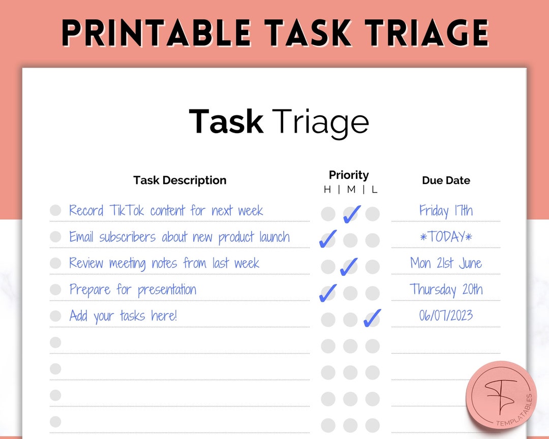 Task Triage, to Do List Printable, Brain Dump Template, Task Checklist ...