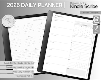 Planificador diario definitivo para Kindle Scribe 2026, planificador digital con hipervínculos, plantillas para Kindle Scribe, calendario, planificador Kindle Scribe 2026