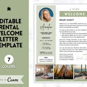 Plantilla de CARTA de bienvenida de Airbnb y VRBO, manual editable de Canva Air bnb House, libro electrónico de superanfitrión, carteles de anfitrión, señalización, guía de alquiler vacacional