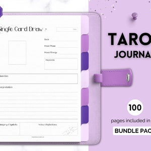Tarot Journal, 100+ Seiten druckbares Tarot Planer Arbeitsbuch, tägliches Kartenlesen, Tarot Spreads, Tarot Deck Notizbuch, Hexe, Grimoire, Orakel