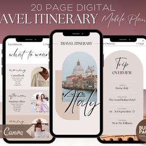 MOBILE Travel Itinerary Template, Digital Travel Guide, Weekend Trip Itinerary, Birthday, Girls trip, travel agent planner, Canva template