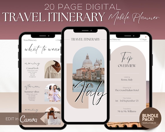 MOBILE Travel Itinerary Template, Digital Travel Guide, Weekend Trip Itinerary, Birthday, Girls trip, travel agent planner, Canva template