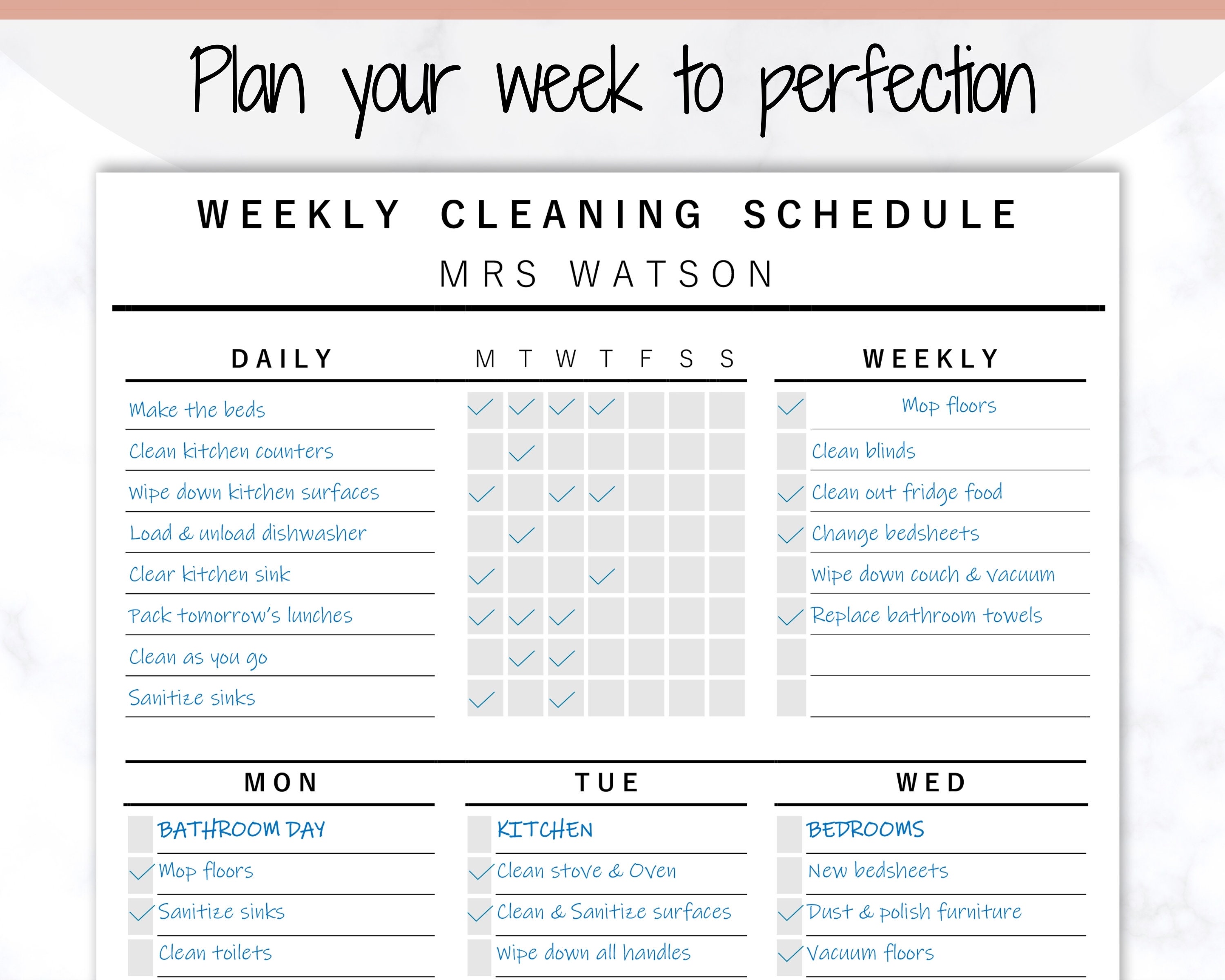 Weekly Cleaning Checklist EDITABLE Schedule Cleaning Etsy UK