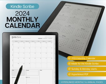 Kindle Scribe Templates, 2024 Monthly Calendar, Hyperlinked Digital Planner, 2024 Monthly Planner, Minimalist, Kindle Scribe Planner Pdf