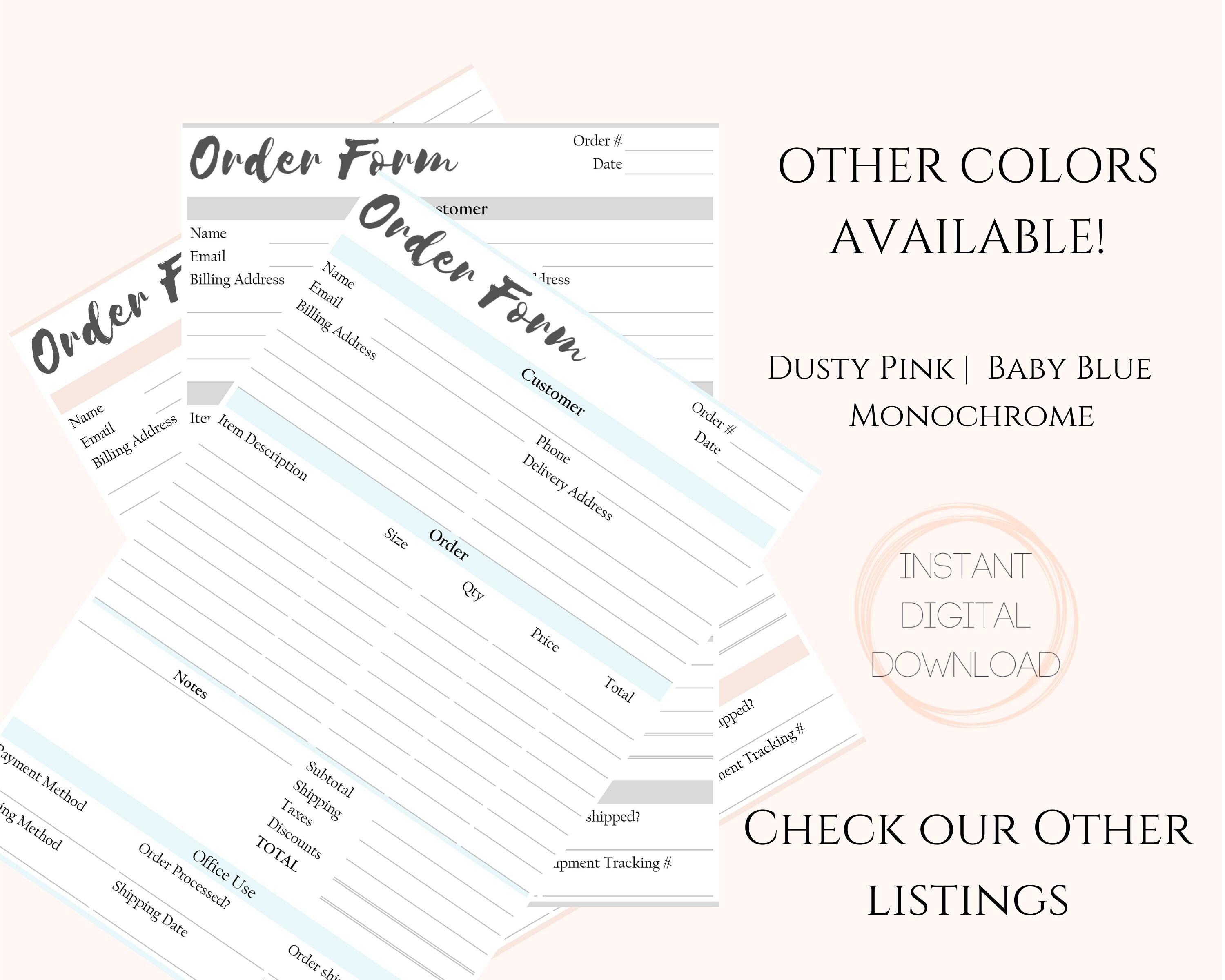 ORDER FORM Invoice Template, EDITABLE Custom Receipt Template ...