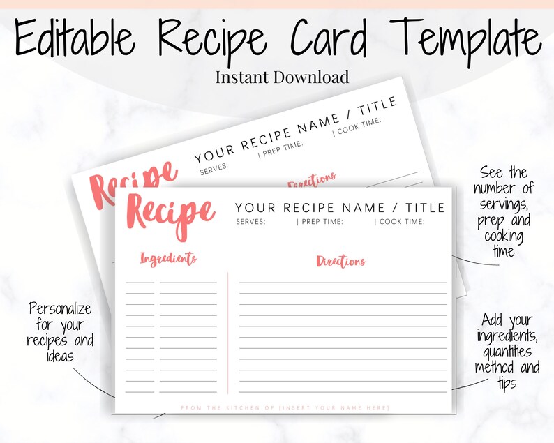 Editable recipe cards