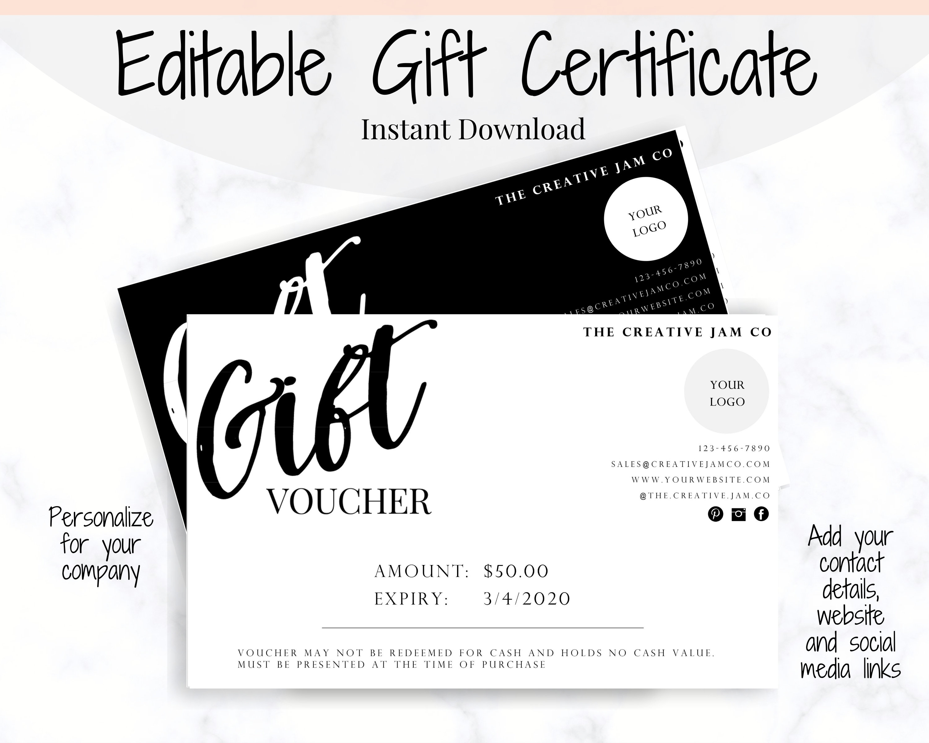 Gift Voucher Gift Certificate Template. Editable Gift Card - Etsy UK