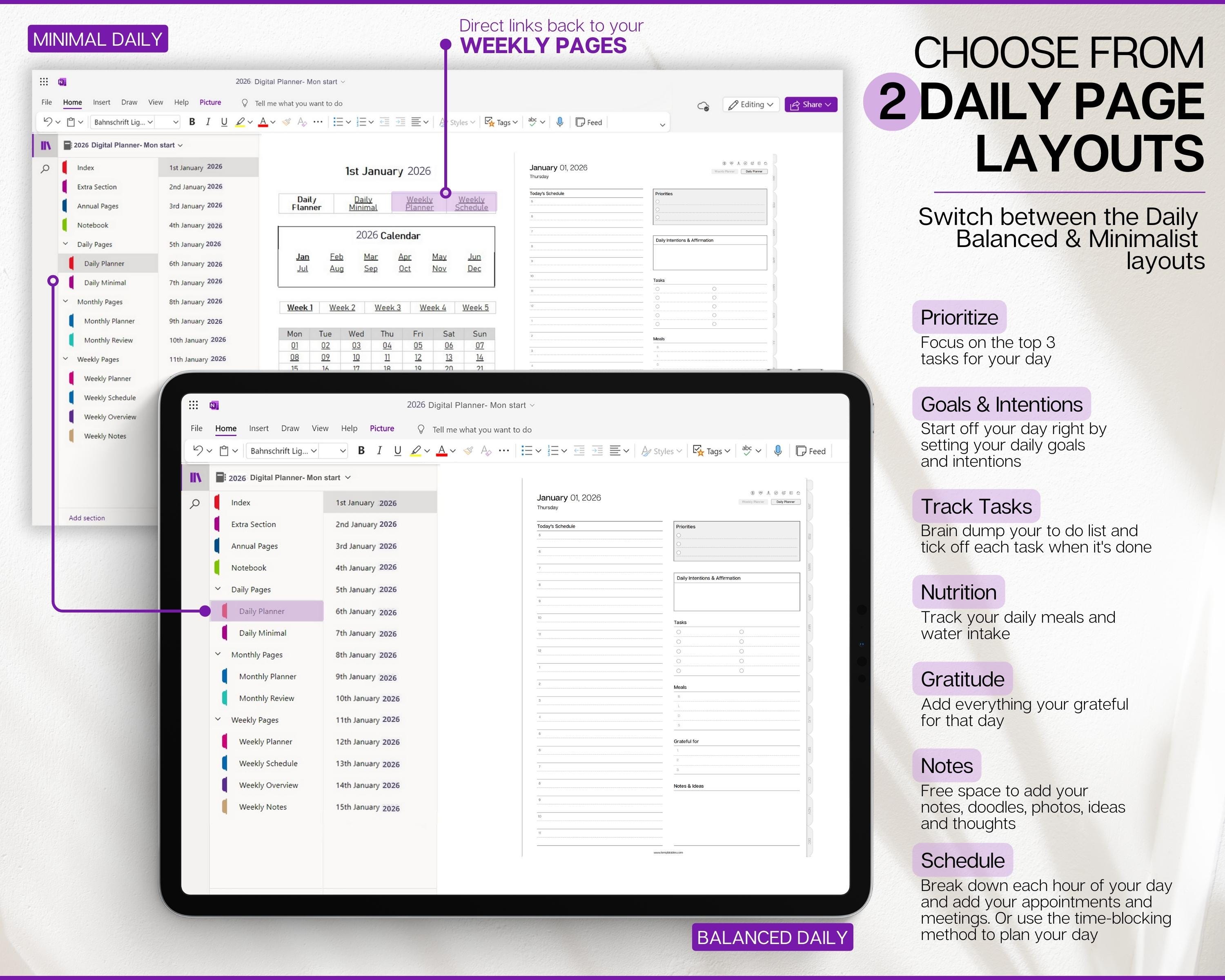 Onenote Template, 2026 Digital Planner, Onenote Planner, Daily, Weekly ...
