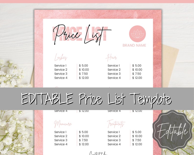 EDITABLE PRICE LIST Template Price Sheet Pricing Guide Hair | Etsy