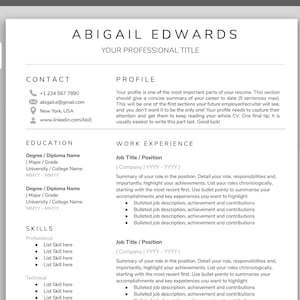 Puede incluir: Una plantilla de currículum con un diseño profesional. La plantilla incluye secciones para información de contacto, perfil, educación, habilidades y experiencia laboral. La plantilla está diseñada para ayudar a los buscadores de empleo a crear un currículum profesional y eficaz.