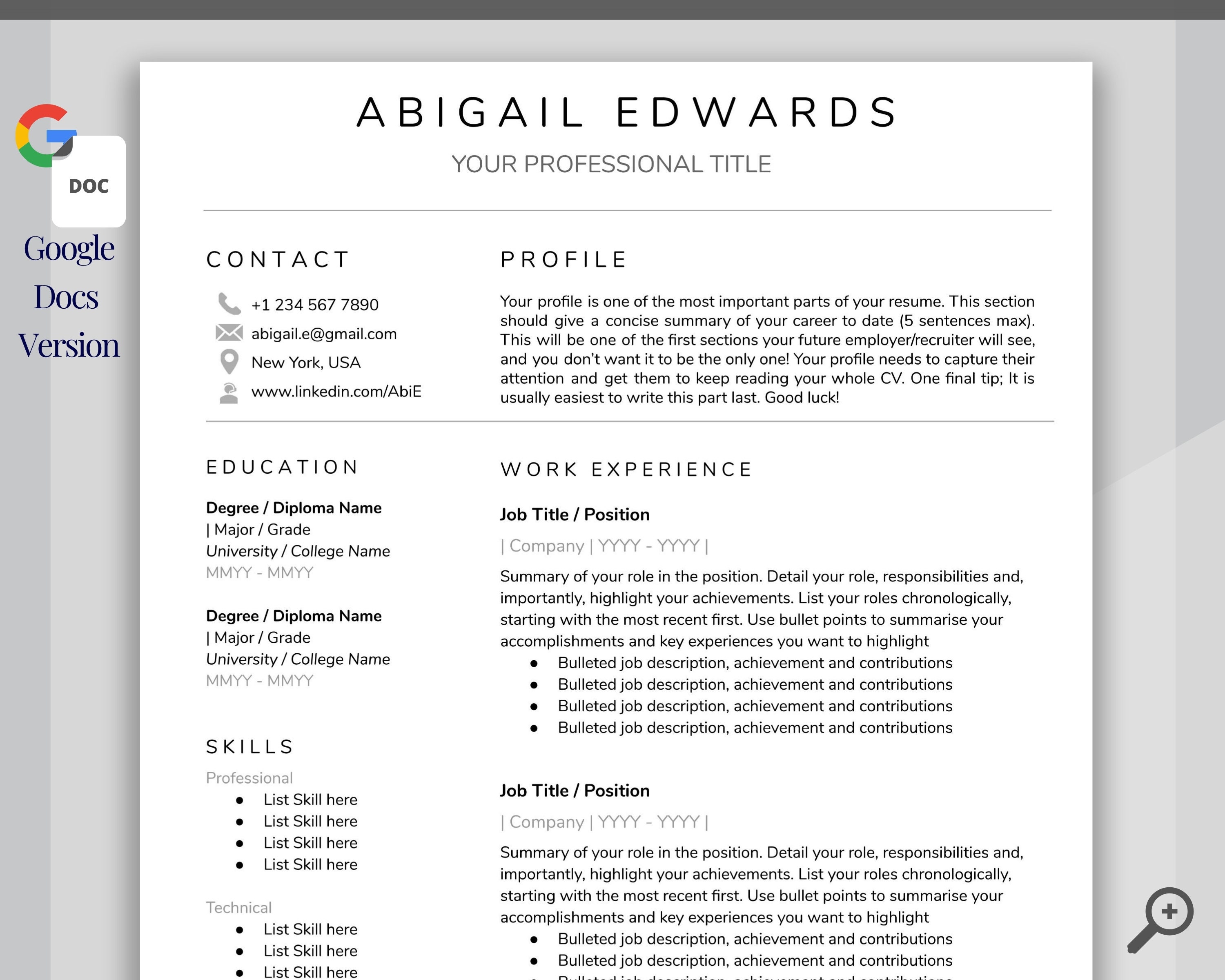 job resume templates google docs