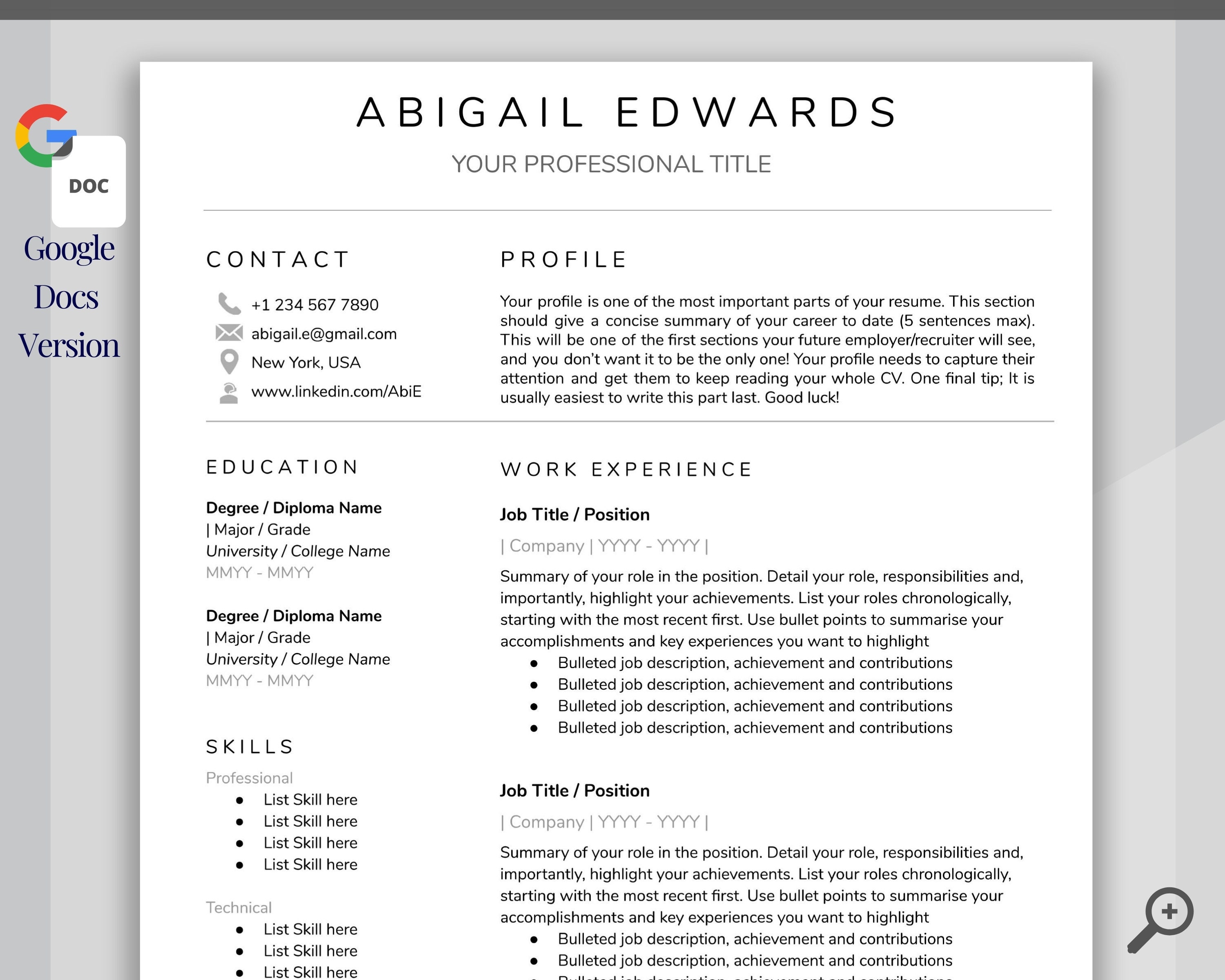 Google Docs RESUME TEMPLATE CV Template Free Professional Etsy Ireland