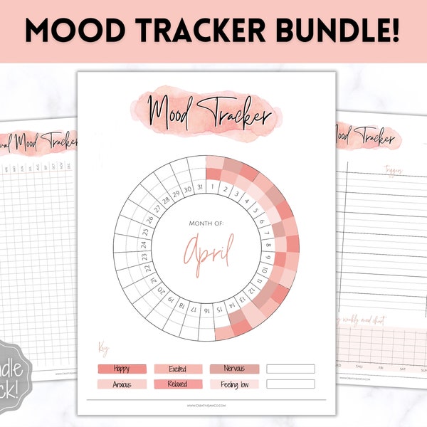 Mood Tracker BUNDLE! Printables, Monthly, Weekly, Annually, Yearly, Circular Mood Chart, Mental health, self care journal, mindfulness