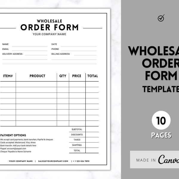 Wholesale Order Form Template! Editable Canva Template Printable, Small Business Invoice, Customer Sales Receipt Form, Price List, Linesheet