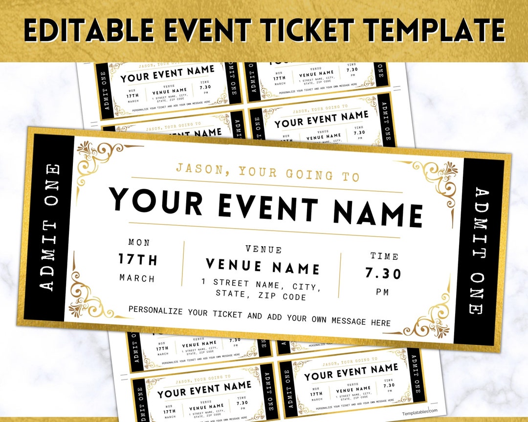 Event Ticket Template EDITABLE DIY Event Printable Surprise Getaway