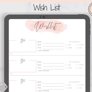 Wunschliste einfügen Printable Tracker Vorlage. Weihnachten, Geburtstag, Urlaub, Einkaufswunschliste. Geschenke für mich. Wünsch dir was. Geschenkeliste PDF. A5