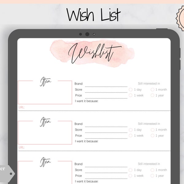 Wunschliste: Fügen Sie eine druckbare Tracker-Vorlage ein. Weihnachten, Geburtstag, Feiertag, Einkaufswunschliste. Geschenke für mich. Machen Sie einen Wunsch. Geschenkliste PDF. A5
