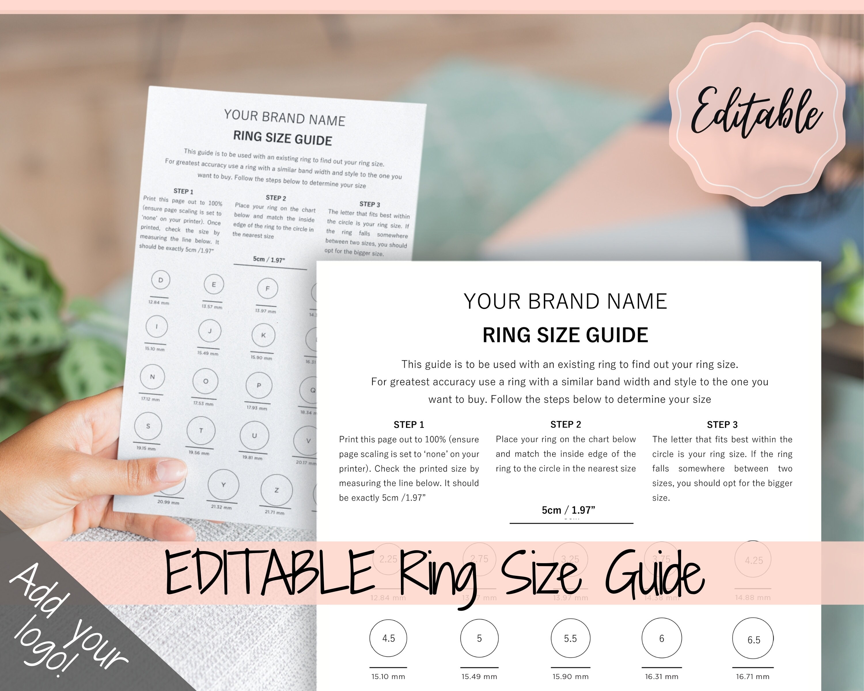 ring sizer printable ring size guide ring size chart etsy