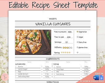 Plantilla de libro de recetas, Plantilla de hoja de recetas EDITABLE, Tarjetas de recetas, Carpeta de recetas mínima, Granja imprimible de 8.5x11, Diario del planificador de alimentos