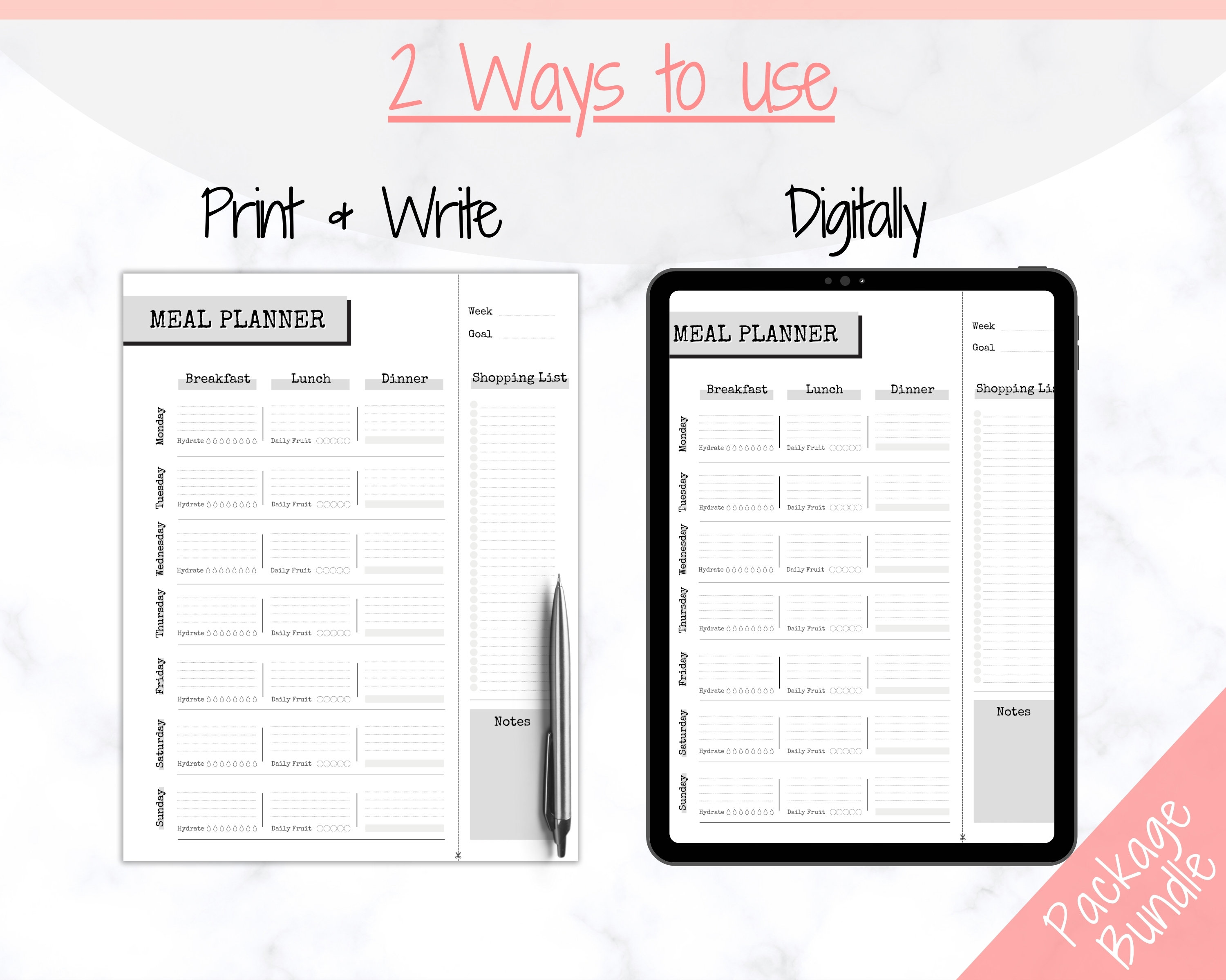 Weekly Meal Planner Printable Food Diary Meal Tracker Food | Etsy