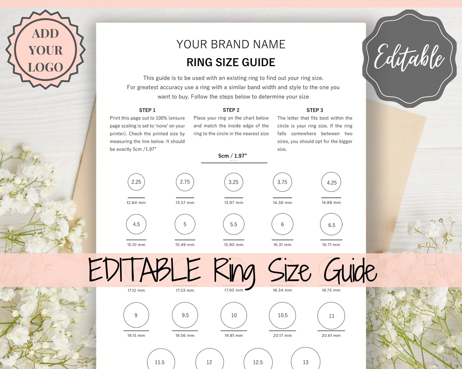 Ring Sizer Printable RING Size Guide. Ring Size Chart Etsy