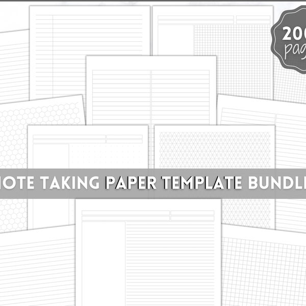 Notebook Templates, Printable Paper, Note Taking Journal, Cornell Notes, Dot Lined Graph, Meeting Note-Taking, Student Digital Notetaking